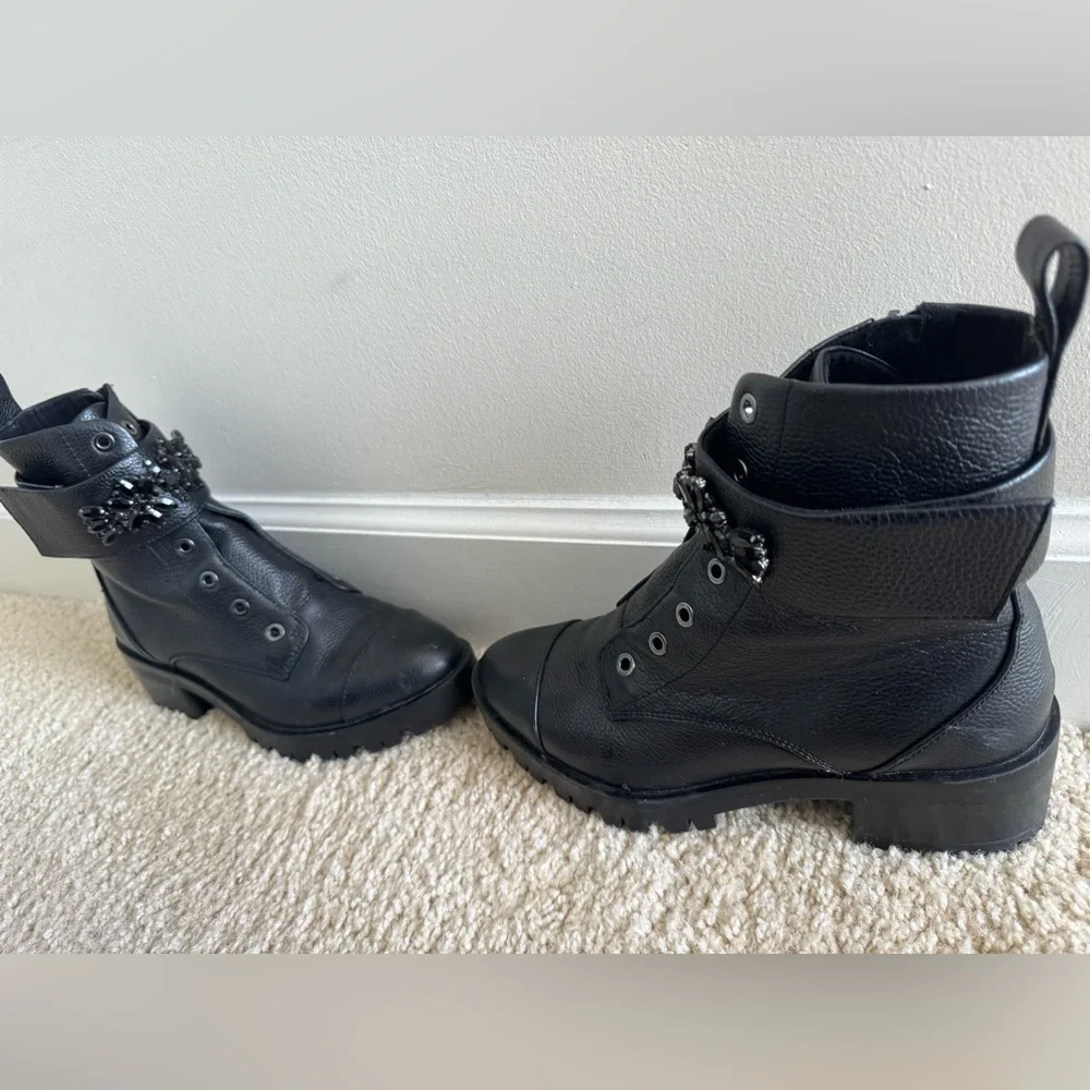 Karl Lagerfeld Bejeweled Black Combat boot size 7.5 - Picture 5 of 6